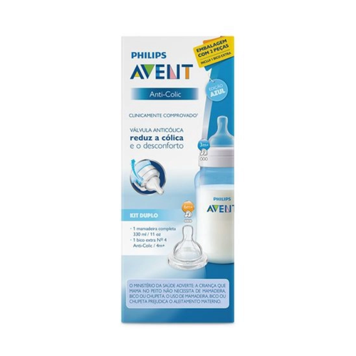 KIT MAMADEIRA AVENT ANTICOLICAS 330ML +BICO 4 AZUL KIT MAMADEIRA AVENT ANTICOLICAS 330ML +BICO 4 AZUL