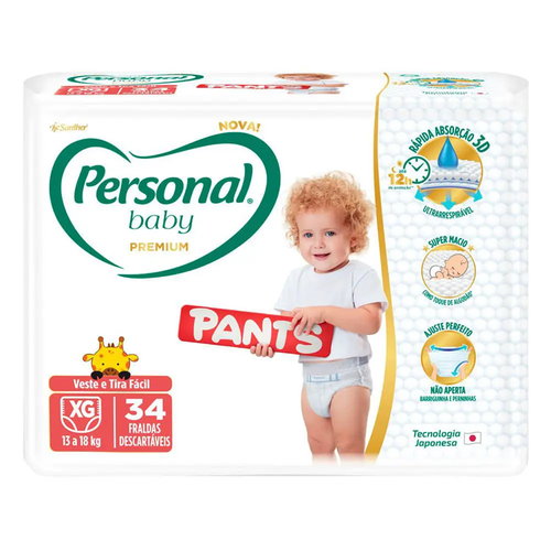 FRALDA PERSONAL BABY PREMIUM PANTS XG 34 FRALDA PERSONAL BABY PREMIUM PANTS XG 34