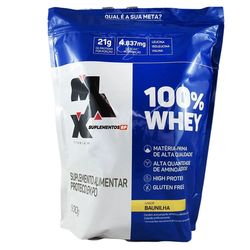 100% WHEY MAX TITANIUM REFIL 900G BAUNILHA 100% WHEY MAX TITANIUM REFIL 900G BAUNILHA