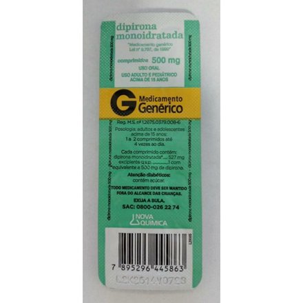 DIPIRONA SODICA 500 MG C/10 CPR DIPIRONA SODICA 500 MG C/10 CPR