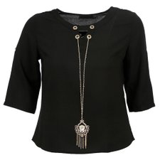 Blusa Manga 3/4 e Pingente Decorativo Ref. C8028BK Blusa Manga 3/4 e Pingente Decorativo Ref. C8028BK