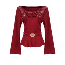 Blusa Manga Longa Elástica e Rendada Blusa Manga Longa Elástica e Rendada