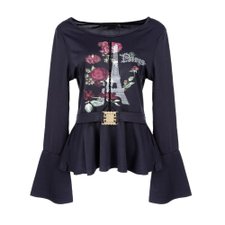 Blusa Elástica Manga Longa Flare C/ Renda Blusa Elástica Manga Longa Flare C/ Renda