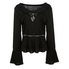 Blusa Manga Longa C/ Spikes e Gola Rendada Blusa Manga Longa C/ Spikes e Gola Rendada
