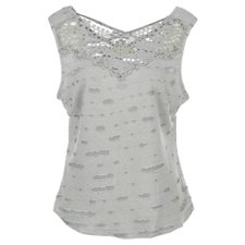 Regata Com Rasgos em Tule E Decote Rendado Regata Com Rasgos em Tule E Decote Rendado
