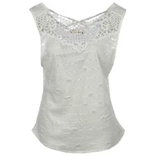 Regata Com Rasgos em Tule E Decote Rendado Regata Com Rasgos em Tule E Decote Rendado