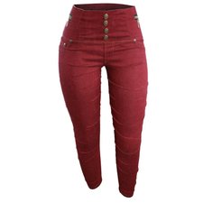 Calça Cotton Jeans Cintura Alta Elástica Com Botões Dourados Calça Cotton Jeans Cintura Alta Elástica Com Botões Dourados