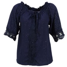 Blusa Glitter Meia Manga com Renda Blusa Glitter Meia Manga com Renda
