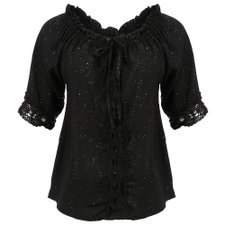 Blusa Glitter Meia Manga com Renda Blusa Glitter Meia Manga com Renda