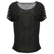 Blusa Detalhes em Tule com Glitter e Tachas Blusa Detalhes em Tule com Glitter e Tachas