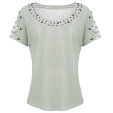 Blusa Detalhes em Tule com Glitter e Tachas Blusa Detalhes em Tule com Glitter e Tachas