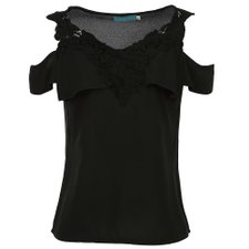 Blusa Ombro Vazado com Renda e Babado no Busto Blusa Ombro Vazado com Renda e Babado no Busto