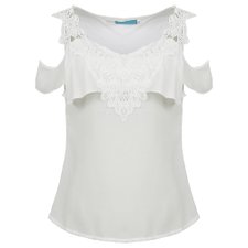 Blusa Ombro Vazado com Renda e Babado no Busto Blusa Ombro Vazado com Renda e Babado no Busto