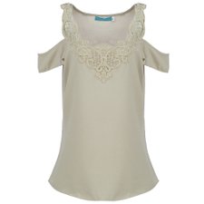 Blusa Ombro Vazado Tecido Leve com Renda Blusa Ombro Vazado Tecido Leve com Renda