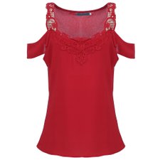 Blusa Ombro Vazado Tecido Leve com Renda Blusa Ombro Vazado Tecido Leve com Renda