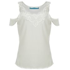 Blusa Ombro Vazado Tecido Leve com Renda Blusa Ombro Vazado Tecido Leve com Renda