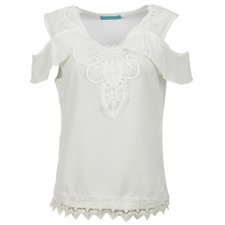Blusa Com Renda Ombros Vazados e Babado Blusa Com Renda Ombros Vazados e Babado