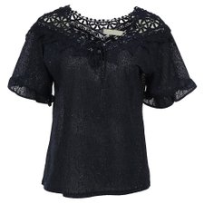 Blusa Manga Curta Rendada com Tachas e Glitter Blusa Manga Curta Rendada com Tachas e Glitter