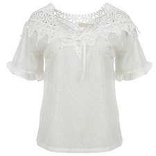 Blusa Manga Curta Rendada com Tachas e Glitter Blusa Manga Curta Rendada com Tachas e Glitter