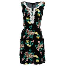 Vestido Curto Com Renda Acinturado Com Cordão Vestido Curto Com Renda Acinturado Com Cordão