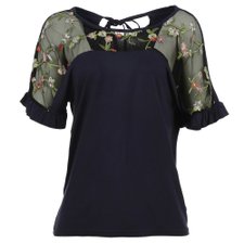 Blusa Decote Com Tule Florido Blusa Decote Com Tule Florido