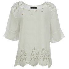 Blusa Detalhes em Pérolas Sintéticas e Guipir Blusa Detalhes em Pérolas Sintéticas e Guipir