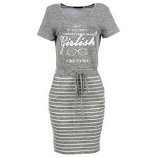 Vestido Acinturado Com Strass e Barra Listrada Vestido Acinturado Com Strass e Barra Listrada