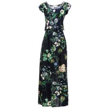 Vestido Longuete Com Flores E Babado Vestido Longuete Com Flores E Babado