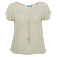 Blusa Manga Curta Com Pingente Dourado Blusa Manga Curta Com Pingente Dourado