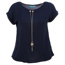 Blusa Manga Curta Com Pingente Dourado Blusa Manga Curta Com Pingente Dourado