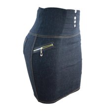 Saia Cotton Jeans Cintura Alta Elástica Com Botões Dourados Saia Cotton Jeans Cintura Alta Elástica Com Botões Dourados