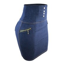 Saia Cotton Jeans Cintura Alta Elástica Com Botões Dourados Saia Cotton Jeans Cintura Alta Elástica Com Botões Dourados