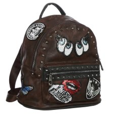 Mochila Pequena Com Patches e Paetê Mochila Pequena Com Patches e Paetê