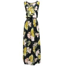 Vestido Longo Decotado com Flores de Viscose Vestido Longo Decotado com Flores de Viscose