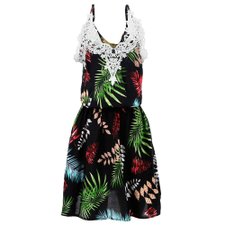 Vestido com Guipir na Gola Alça Regulável e Estampa Floral Vestido com Guipir na Gola Alça Regulável e Estampa Floral
