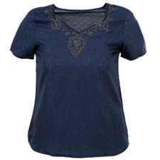 Blusa Tecido Brilhante Rendada (Plus Size) Blusa Tecido Brilhante Rendada (Plus Size)