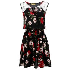 Vestido Floral com Guipir na Manga e Stretch na Cintura Vestido Floral com Guipir na Manga e Stretch na Cintura