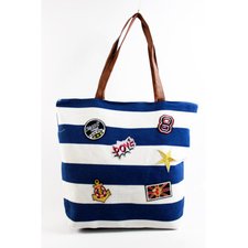 Bolsa Sacola Estampa Com Patches Listrada Estilo Praia Bolsa Sacola Estampa Com Patches Listrada Estilo Praia