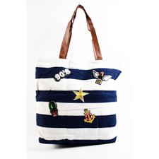 Bolsa Sacola Estampa Com Patches Listrada Estilo Praia Bolsa Sacola Estampa Com Patches Listrada Estilo Praia