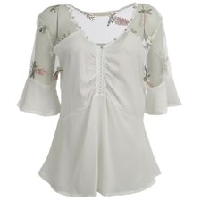 Blusa Tule Rendada com Bordado Floral e Tachas Decorativas Blusa Tule Rendada com Bordado Floral e Tachas Decorativas