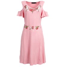 Vestido Tule com Bordados Florais e Manga Curta com Ombro Vazado Vestido Tule com Bordados Florais e Manga Curta com Ombro Vazado
