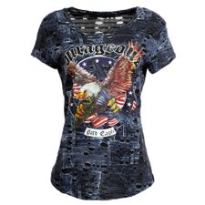 Blusa Estilo Destroyer Fake Jeans com Tule Estampada Blusa Estilo Destroyer Fake Jeans com Tule Estampada