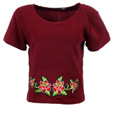 Blusa Tecido Elástico com Bordado Floral de Patches Blusa Tecido Elástico com Bordado Floral de Patches