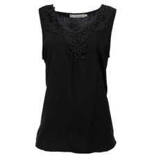 Blusa Regata Com Rendas E Pérolas Na Gola Blusa Regata Com Rendas E Pérolas Na Gola
