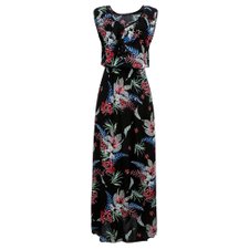 Vestido Longo Estampado Com Babado Na Gola Vestido Longo Estampado Com Babado Na Gola