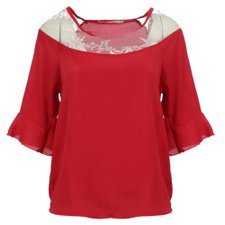 Blusa Meia Manga Com Tule E Bordados Star Na Gola Blusa Meia Manga Com Tule E Bordados Star Na Gola