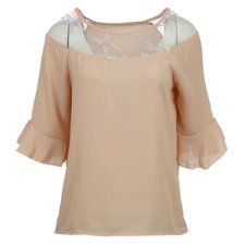 Blusa Meia Manga Com Tule E Bordados Star Na Gola Blusa Meia Manga Com Tule E Bordados Star Na Gola