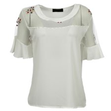 Blusa Chifon Com Tule E Bordado Em Pedrarias Blusa Chifon Com Tule E Bordado Em Pedrarias