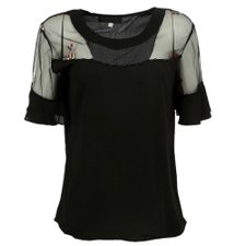 Blusa Chifon Com Tule E Bordado Em Pedrarias Blusa Chifon Com Tule E Bordado Em Pedrarias