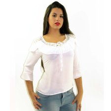 Blusa Manga Flare Rendada E Com Babados Blusa Manga Flare Rendada E Com Babados